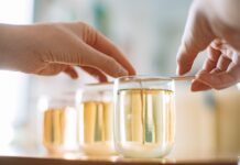 Naturalne świece z wosku pszczelego i sojowego – jak wybrać zdrowe i bezpieczne produkty do domu Dłonie ręcznie nalewające naturalne świece sojowe do szklanych naczyń